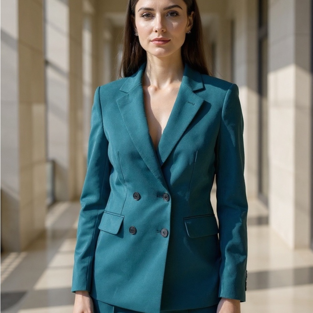 Express Supersoft, Double-Knit Green Double-Breasted Women's Blazer